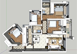 欧式风格室内住宅设计SU(草图大师)模型
