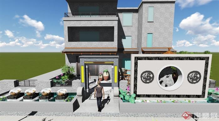 古典中式住宅庭院设计su模型(5)