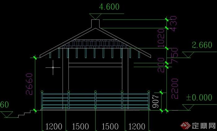 园林景观木质四角亭设计cad结构图(1)