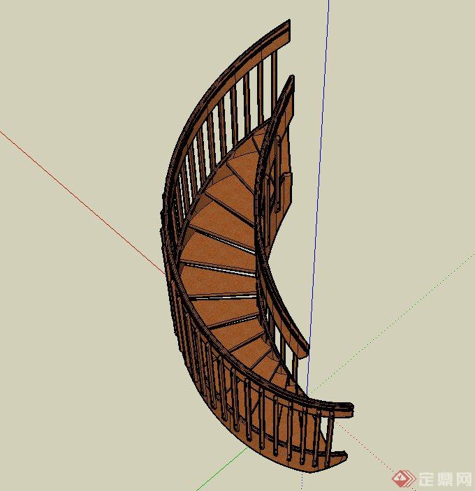 室内装饰木质旋转楼梯设计SU模型(1)