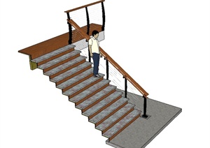 室内双跑楼梯设计SU(草图大师)模型