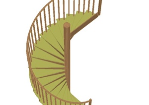 室内木质单跑旋转楼梯设计SU(草图大师)模型