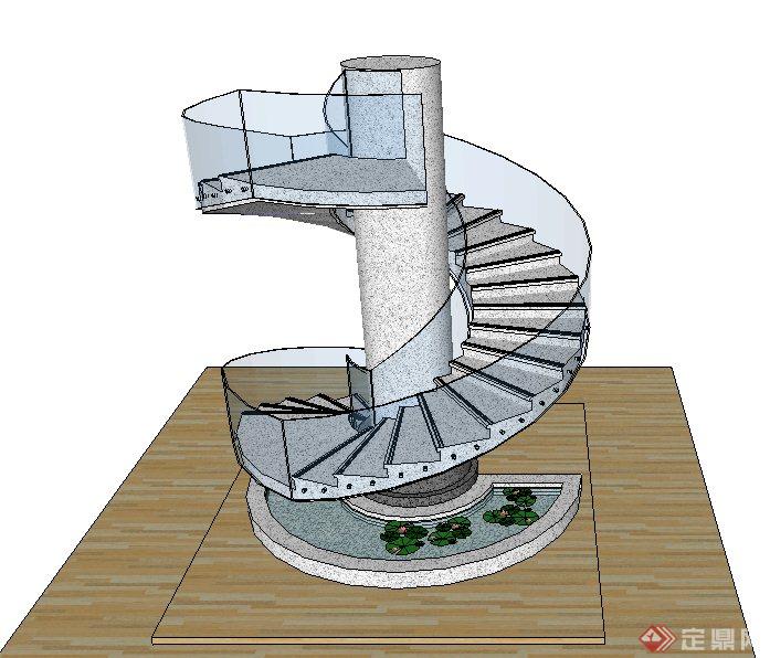 室内混凝土旋转楼梯设计SU模型(1)