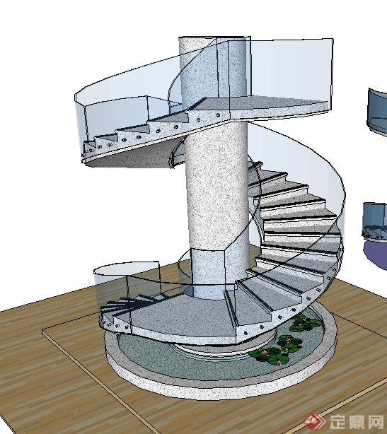 室内混凝土旋转楼梯设计SU模型(2)