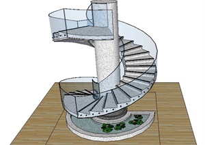 室内混凝土旋转楼梯设计SU(草图大师)模型