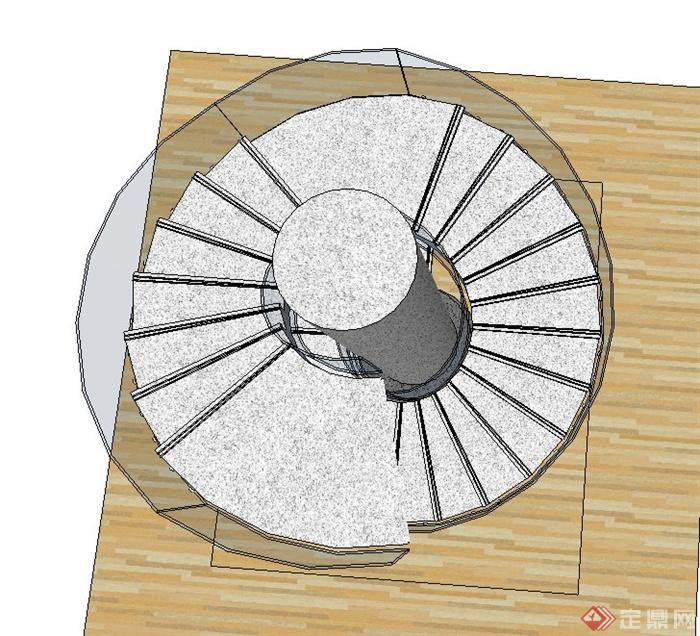 室内混凝土旋转楼梯设计SU模型(3)