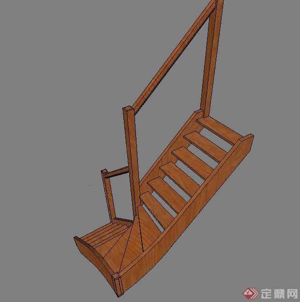 室内木质转折简易楼梯设计SU模型(2)