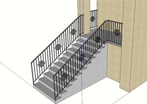 现代T形铁栏杆楼梯SU(草图大师)模型