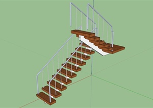 室内木制铁栏杆楼梯SU(草图大师)模型