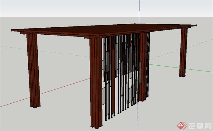 现代中式木质景观长廊架设计SU模型(1)