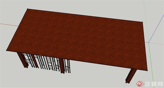 现代中式木质景观长廊架设计SU模型(3)
