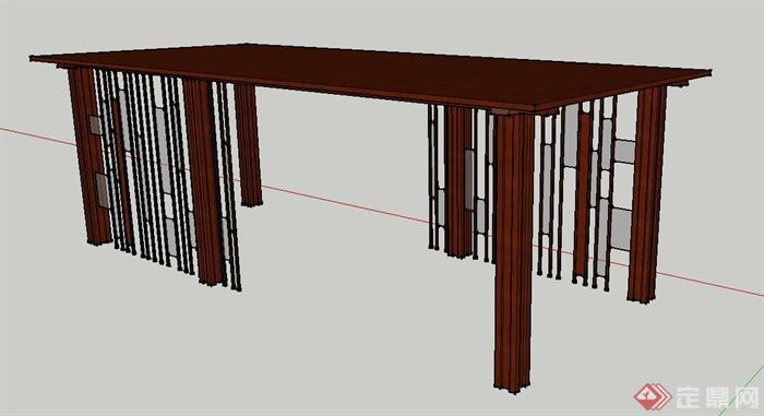 现代中式木质景观长廊架设计SU模型(2)
