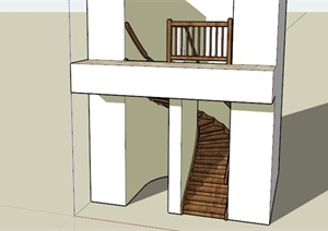 室内转角木质楼梯SU(草图大师)模型