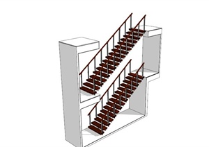建筑设计某红色楼梯SU(草图大师)模型