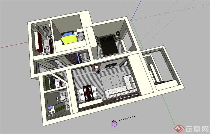 某现代小户型室内住宅设计su模型(1)