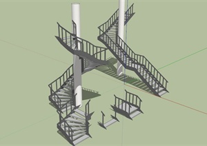 现代简易铁楼梯组合SU(草图大师)模型