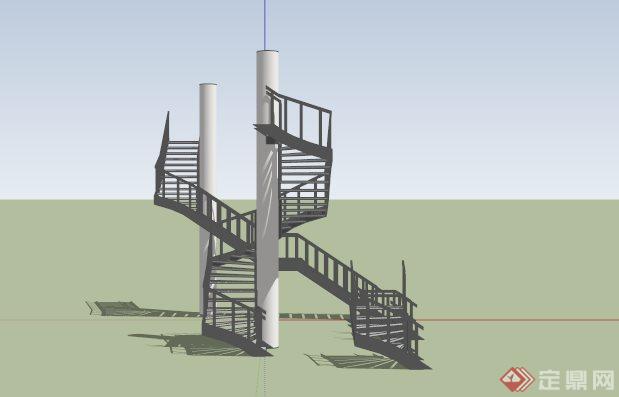 现代简易铁楼梯组合SU模型(3)