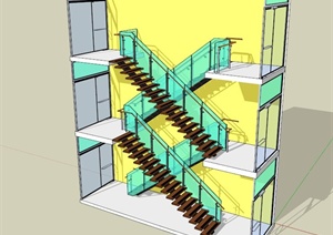 现代创意玻璃围栏楼梯SU(草图大师)模型
