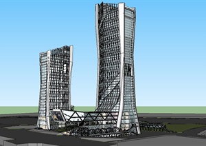 某现代超高层办公大厦建筑设计SU(草图大师)模型