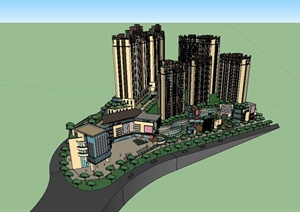 某现代商场、住宅楼综合建筑设计SU(草图大师)模型