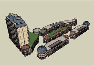 欧式办公楼、商业街区建筑设计SU(草图大师)模型