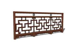 古典中式方格木栏杆设计SU(草图大师)模型