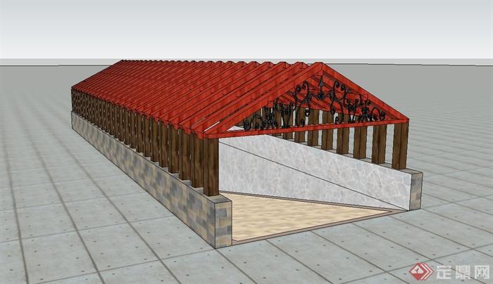 某地下车库入口廊架设计su模型(1)
