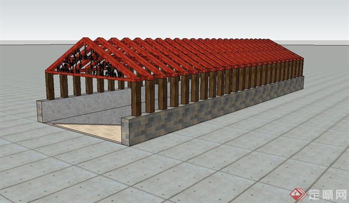 某地下车库入口廊架设计su模型(2)