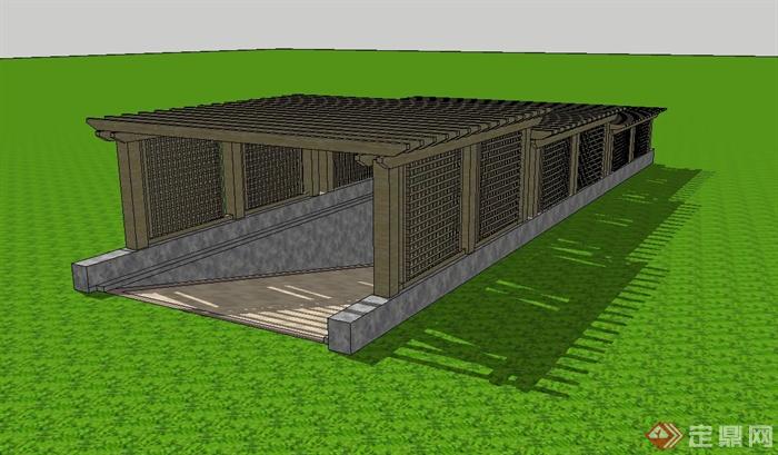 地下车库入口木廊架设计su模型(2)