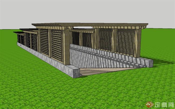地下车库入口木廊架设计su模型(1)