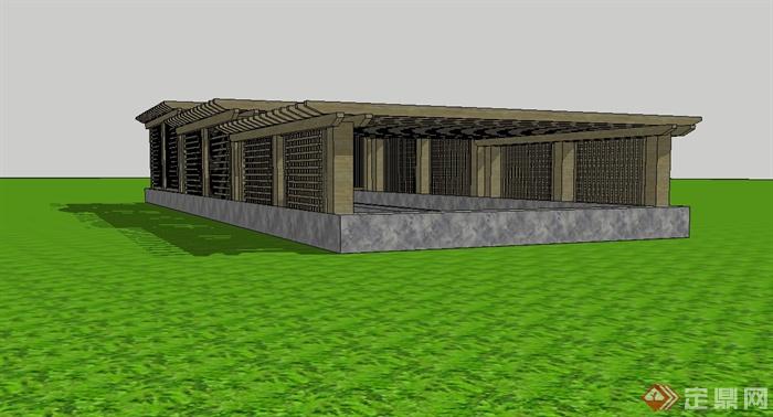 地下车库入口木廊架设计su模型(3)