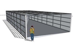 现代玻璃地下车库入口廊架设计SU(草图大师)模型