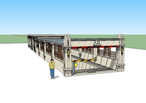 现代小区地下车库入口廊架设计SU(草图大师)模型