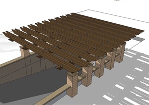 木质方形地下车库入口廊架设计SU(草图大师)模型