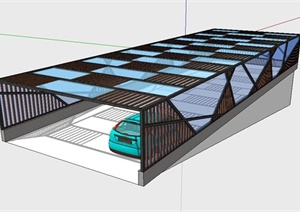 长方形玻璃地下车库入口廊架设计SU(草图大师)模型
