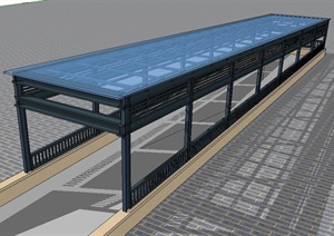 某小区钢架结构玻璃地下车库入口廊架设计SU(草图大师)模型