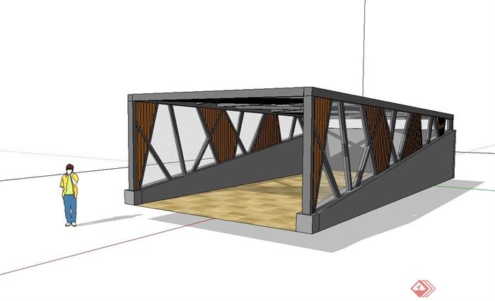 某现代时尚简约地下车库入口廊架设计su模型(2)