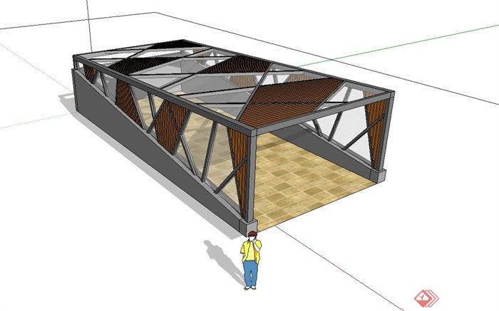 某现代时尚简约地下车库入口廊架设计su模型(1)