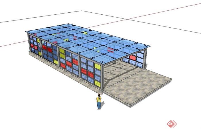 现代简约风格地下车库入口玻璃廊架设计su模型(1)