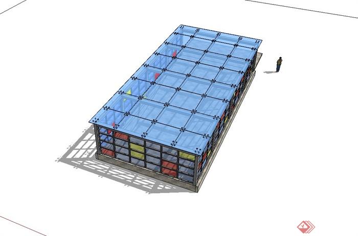 现代简约风格地下车库入口玻璃廊架设计su模型(3)