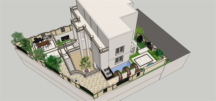 美式住宅花园景观设计su模型