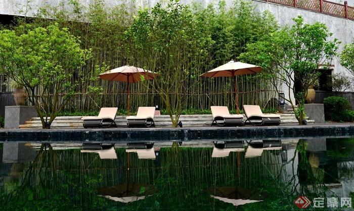 庭院景观,泳池,伞躺椅