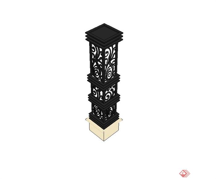 欧式铁艺景观灯柱设计su模型(3)