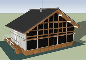 坡屋顶木质别墅建筑SketchUp模型