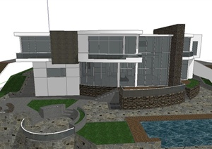 莱特风格两层别墅建筑设计SketchUp模型