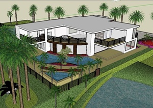 滨湖两层高档别墅建筑设计SketchUp模型