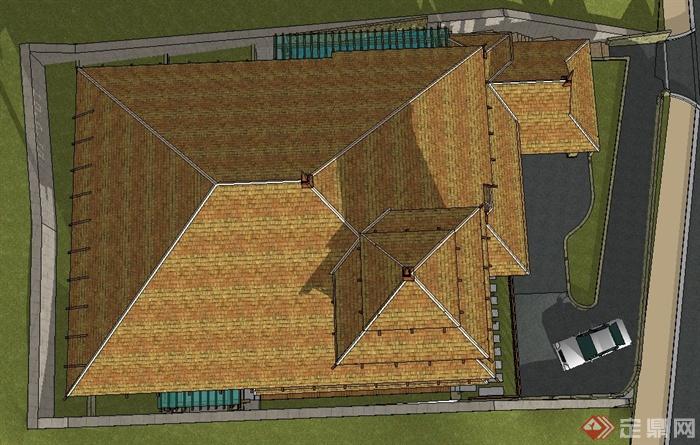 东南亚风格多层山地别墅建筑设计SketchUp模型(5)