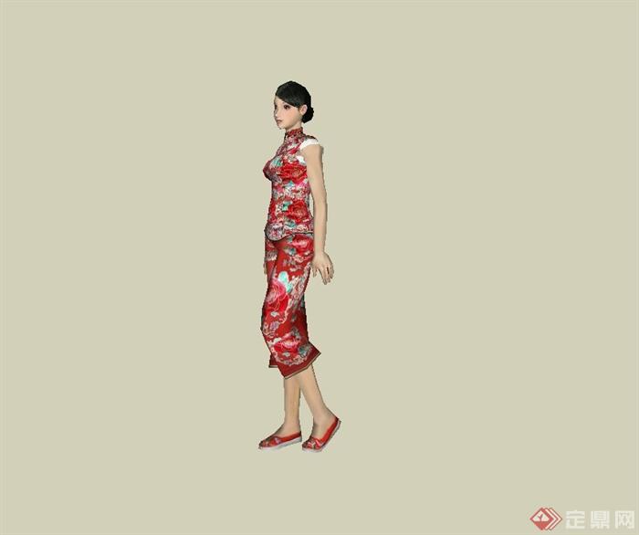 穿旗袍的女性设计su模型(2)