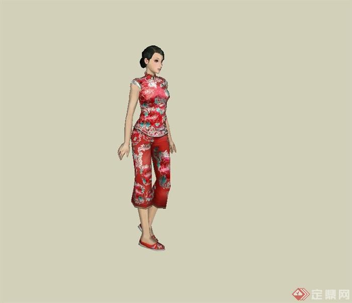 穿旗袍的女性设计su模型(1)