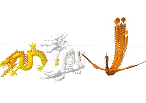 龙和凤凰组合雕塑SU(草图大师)模型